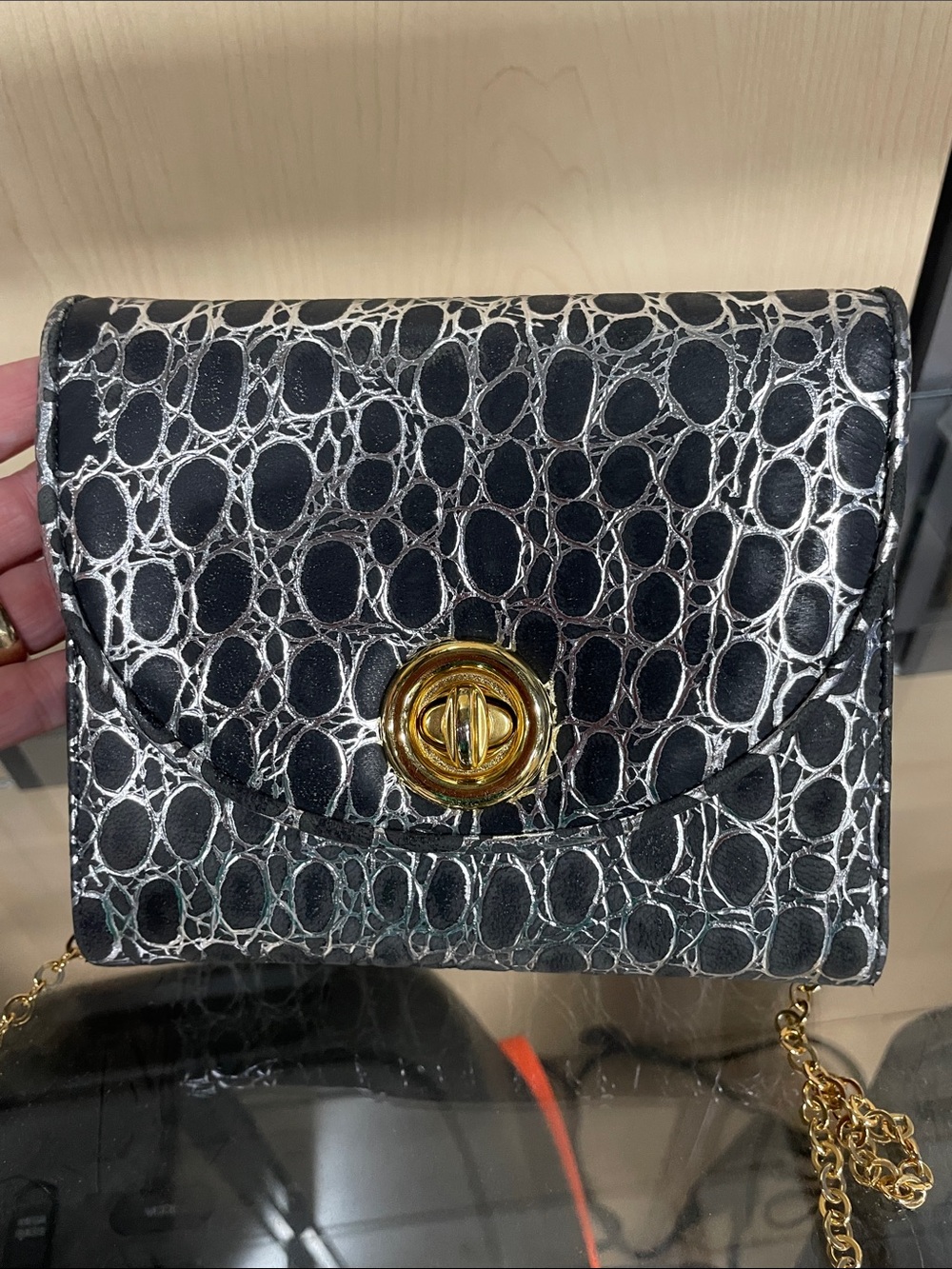 VTG 60s Theodora of California Metallic Iridescent Croc Chain Bag
